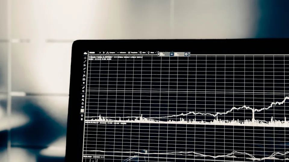 Candlestick chart and trading analytics on screen