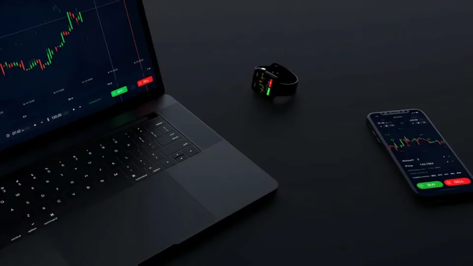 Financial charts and live market data on screens